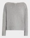 Lafayette 148 Beaded Bateau-neck Sweater In Nickel Melange