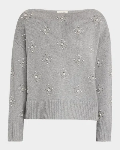 Lafayette 148 Beaded Bateau-neck Sweater In Nickel Melange