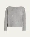 Lafayette 148 Beaded Bateau-neck Sweater In Nickel Melange