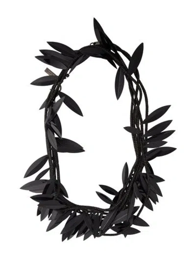 Pre-owned Lafayette 148 Beaded Sequin Leaf Multistrand Necklace, 45" In Black
