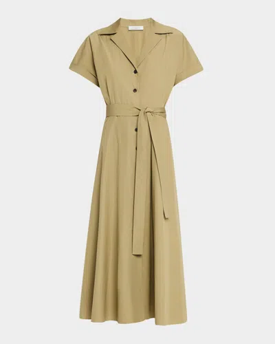 Lafayette 148 Belted A-line Cotton Midi Shirtdress In Green
