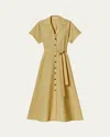 Lafayette 148 Belted A-line Cotton Midi Shirtdress In Loden Green