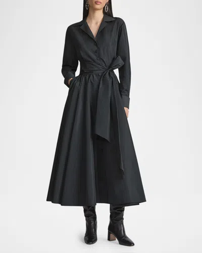 Lafayette 148 Belted A-line Midi Shirtdress In Black
