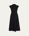 Lafayette 148 Belted Cap-sleeve Cotton Midi Shirtdress