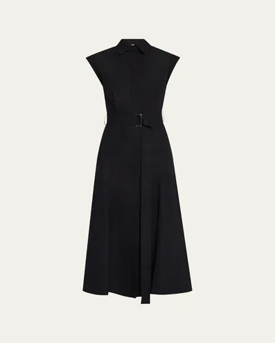 Lafayette 148 Belted Cap-sleeve Cotton Midi Shirtdress