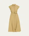 Lafayette 148 New York Cap Sleeve Cotton Poplin Belted Shirtdress In Loden Green