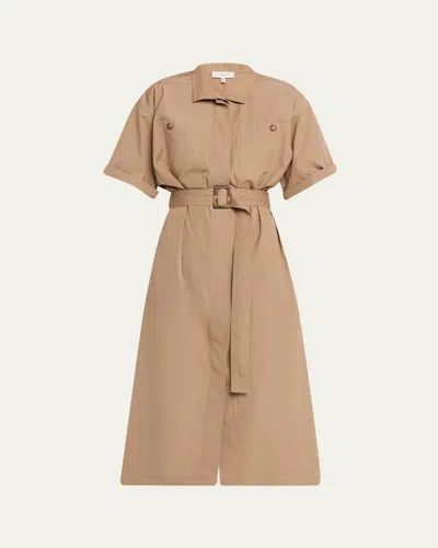 Lafayette 148 Belted Cotton Midi Shirtdress In Brown