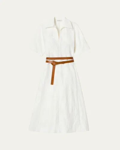 Lafayette 148 Belted Fil Coupe Midi Dress In White