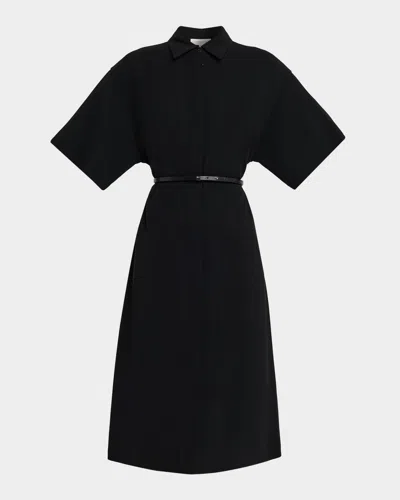 Lafayette 148 Belted Finesse Crepe Midi Shirtdress In Black
