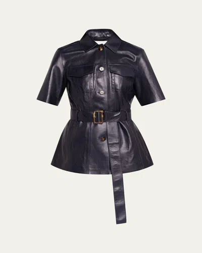 Lafayette 148 Belted Leather Jacket In Black
