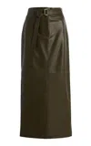 Lafayette 148 Belted Leather Midi Skirt In Green