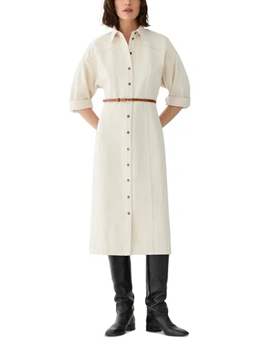 Lafayette 148 Belted Midi Cotton Shirt Dress In White