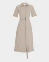 Lafayette 148 Belted Pick Stitch Midi Shirtdress In Hickory