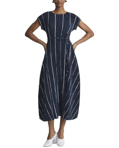 LAFAYETTE 148 BELTED PLISSE FLARED MAXI DRESS