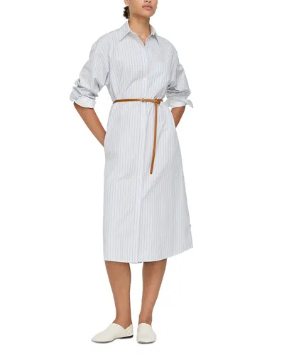 Lafayette 148 New York Aurora Stripe Long Sleeve Belted Oversize Cotton Poplin Midi Shirtdress In Blue