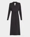 Lafayette 148 New York Long Sleeve Finesse Crepe Belted Shirtdress In Carbon
