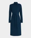 Lafayette 148 New York Long Sleeve Belted Finesse Crepe Shirtdress In Lido Blue
