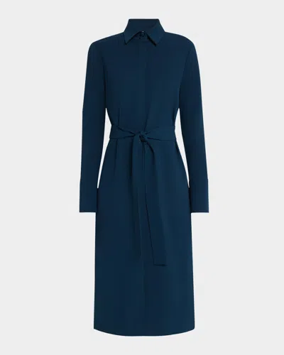 Lafayette 148 New York Long Sleeve Belted Finesse Crepe Shirtdress In Lido Blue