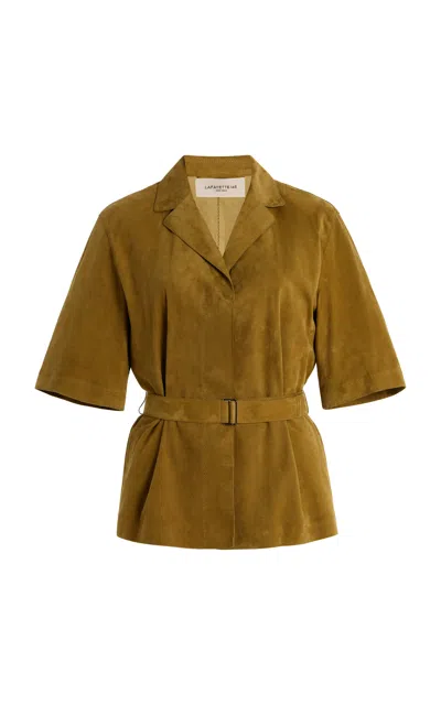 Lafayette 148 Belted Suede Jacket In Green