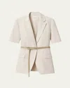 Lafayette 148 Silk Linen Belted Short Sleeve Fitted Jacket