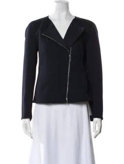 Pre-owned Lafayette 148 Biker Jacket In Blue