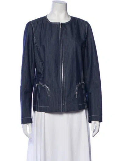 Pre-owned Lafayette 148 Biker Jacket In Blue