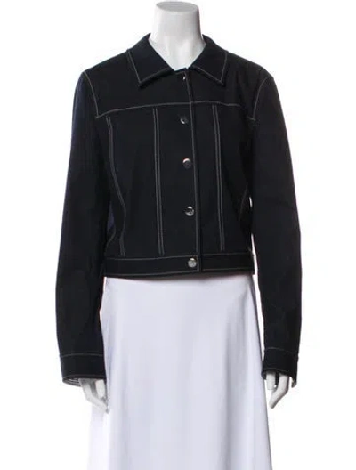 Pre-owned Lafayette 148 Biker Jacket In Blue