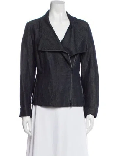 Pre-owned Lafayette 148 Biker Jacket In Blue