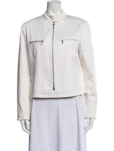 Pre-owned Lafayette 148 Biker Jacket In White