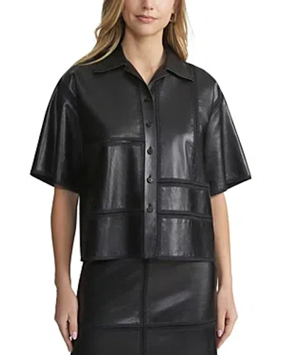 Lafayette 148 Block Panel Leather Shirt In Black