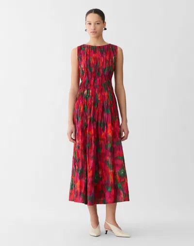 Lafayette 148 Blossom Print Fil Coupe Hand Pintucked Dress In Multi