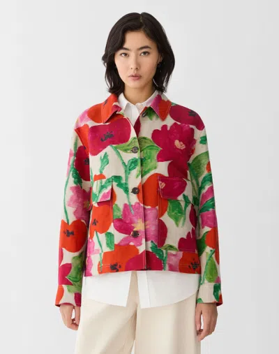 Lafayette 148 Blossom Print Linen Cotton Patch Pocket Jacket In Multi
