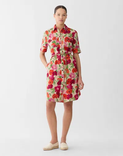 Lafayette 148 New York Blossom Print Belted Organic Linen Shirtdress In Multi