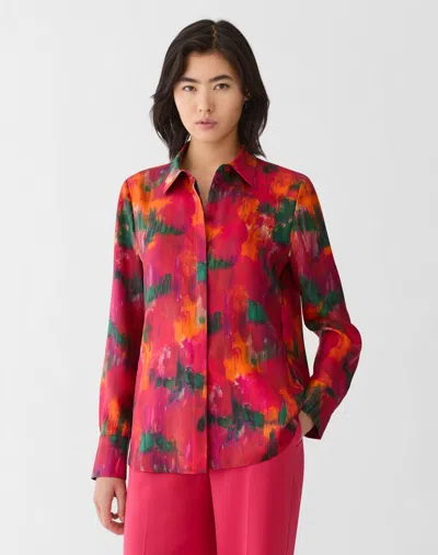 Lafayette 148 New York Blossom Print Silk Button-up Shirt In Multi