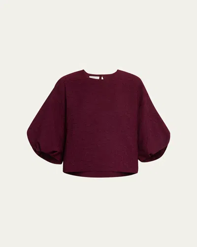 Lafayette 148 Blouson-sleeve Jacquard Blouse In Burgundy
