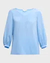 Lafayette 148 New York Lantern Sleeve V-neck Silk-blend Blouse In Sky Blue