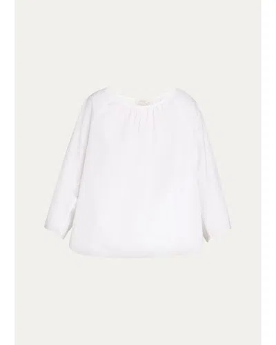 Lafayette 148 Blouson-sleeve Cotton Poplin Blouse In White