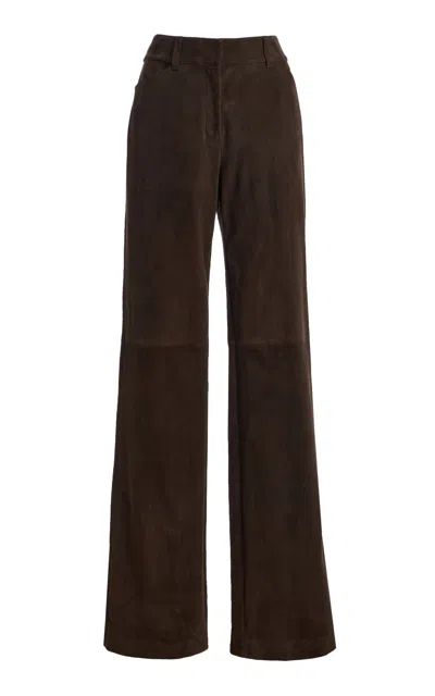Lafayette 148 Bond Stretch-suede Straight Pants In Brown