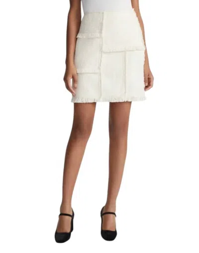 Lafayette 148 Bouclé Tweed Hand-fringed Patchwork Mini Skirt In Cloud In Grey