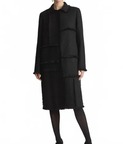 Lafayette 148 Bouclé Tweed Hand-fringed Patchwork Coat In Black