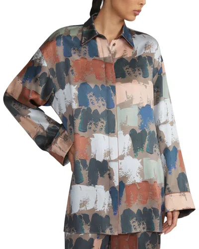 Lafayette 148 New York Oversize Long Sleeve Silk Button-up Shirt In Multi