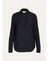 Lafayette 148 Brushed Wool Button-front Shirt In Black