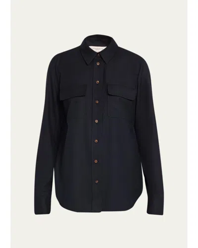 Lafayette 148 Brushed Wool Button-front Shirt In Black