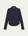 Lafayette 148 Organic Cotton Poplin Fitted Shirt In Blue
