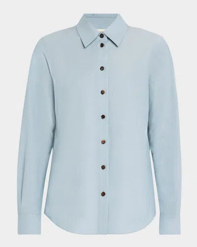 Lafayette 148 Petite Slubbed Cotton Button Down Shirt In Venetian Sky Melange