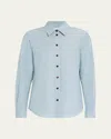 Lafayette 148 Petite Slubbed Cotton Button Down Shirt In Venetian Sky Melange