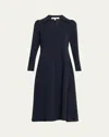 Lafayette 148 Button-down Finesse Crepe Midi Dress In Black