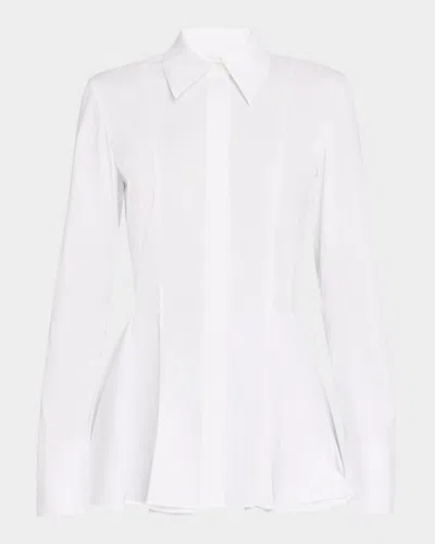 Lafayette 148 Button-down Godet Peplum Shirt In White
