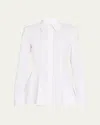 Lafayette 148 Button-down Godet Peplum Shirt In White