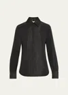 Lafayette 148 Button-down Recycled Taffeta Blouse In Black